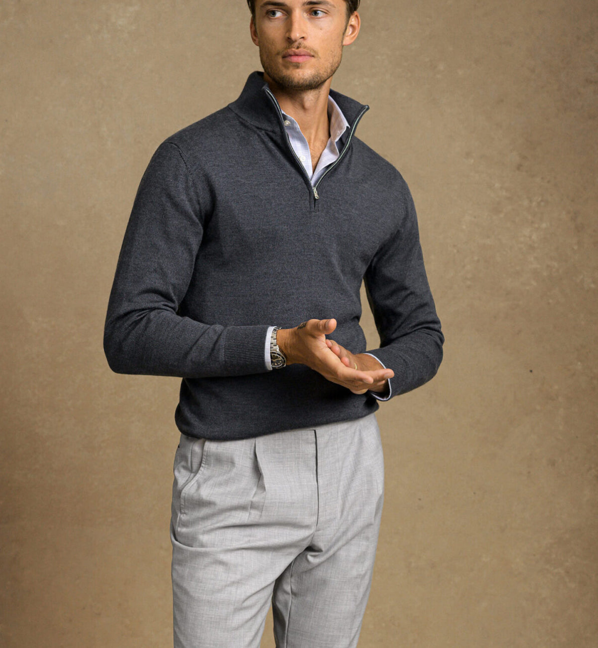 Silk half-zip sweater